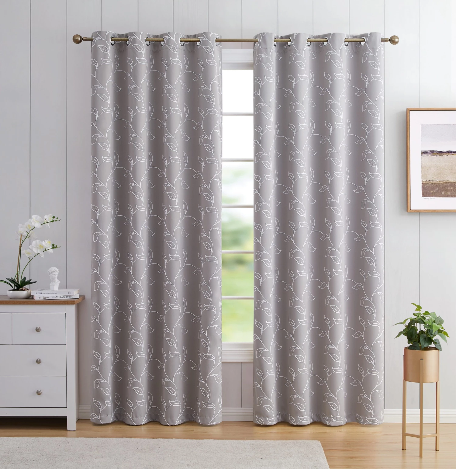 HLC.ME Onyx By Obscura Carol Floral Blackout Curtains - Light Grey - Set Of 2 4 HLC.ME Onyx By Obscura Carol Floral Blackout Curtains - Light Grey - Set Of 2