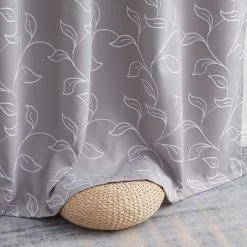 HLC.ME Carol Floral Blackout Grommet Patio Door Panel - Light Grey Faux Linen Curtains