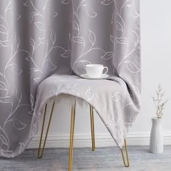 HLC.ME Carol Floral Blackout Grommet Patio Door Panel - Light Grey Faux Linen Curtains