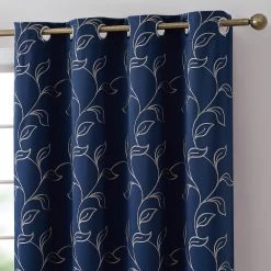 HLC.ME Onyx By Obscura Carol Floral Blackout Curtains - Navy - Set Of 2