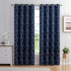 HLC.ME Onyx By Obscura Carol Floral Blackout Curtains - Navy - Set Of 2