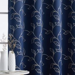 HLC.ME Onyx By Obscura Carol Floral Blackout Curtains - Navy - Set Of 2
