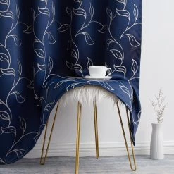 HLC.ME Carol Floral Blackout Grommet Patio Door Panel - Navy Blue