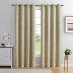 HLC.ME Onyx By Obscura Carol Floral Blackout Curtains - Taupe - Set Of 2