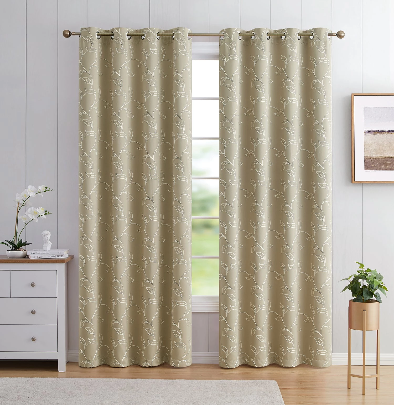 HLC.ME Onyx By Obscura Carol Floral Blackout Curtains - Taupe - Set Of 2 4 HLC.ME Onyx By Obscura Carol Floral Blackout Curtains - Taupe - Set Of 2