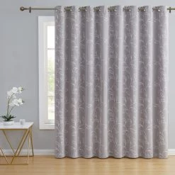 HLC.ME Carol Floral Blackout Grommet Patio Door Panel - Light Grey Faux Linen Curtains