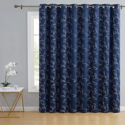 HLC.ME Carol Floral Blackout Grommet Patio Door Panel - Navy Blue