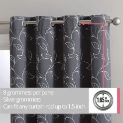 HLC.ME Faux Linen Curtains Carol Floral Blackout Grommet Patio Door Panel - Grey 17 HLC.ME Faux Linen Curtains Carol Floral Blackout Grommet Patio Door Panel - Grey