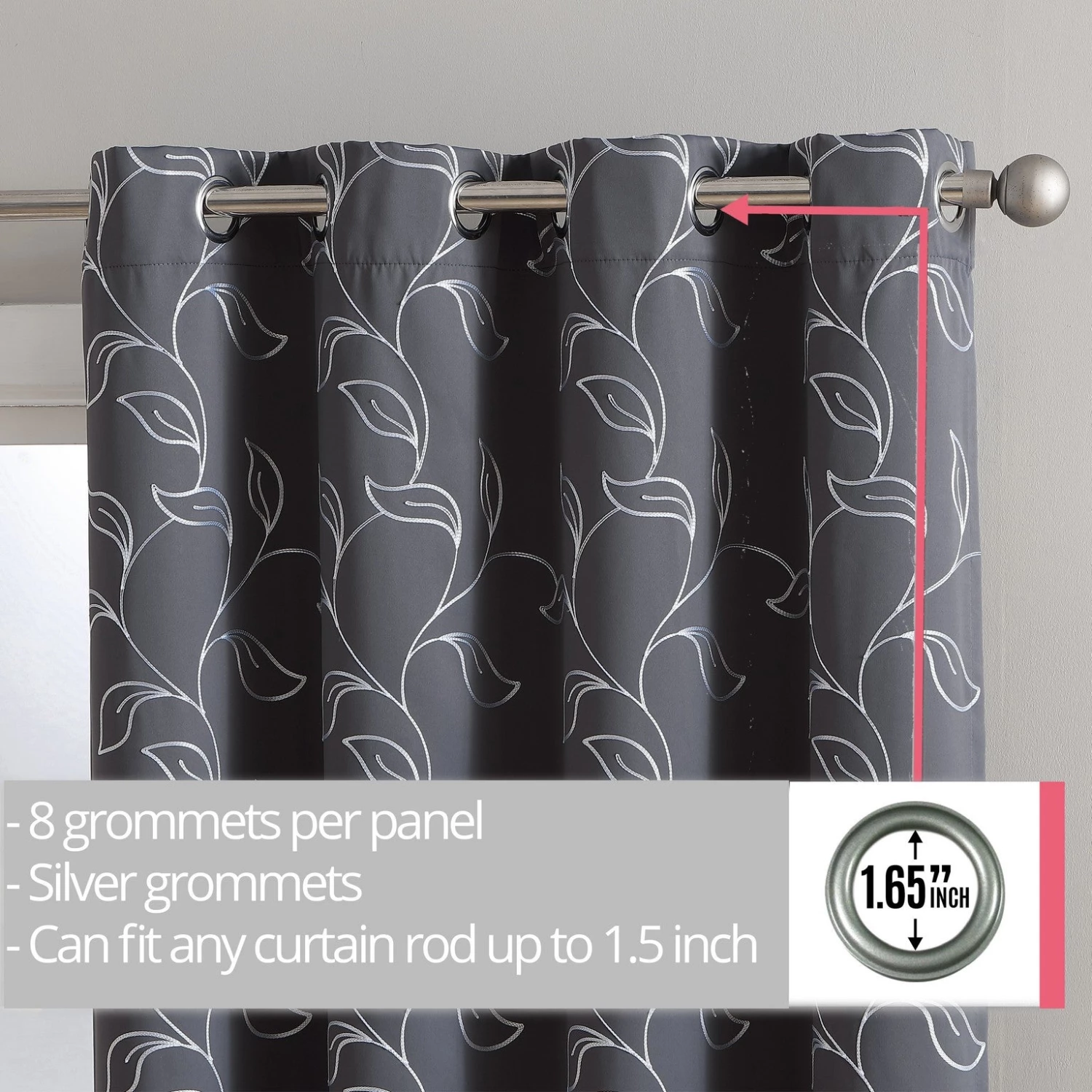 HLC.ME Faux Linen Curtains Carol Floral Blackout Grommet Patio Door Panel - Grey 8 HLC.ME Faux Linen Curtains Carol Floral Blackout Grommet Patio Door Panel - Grey