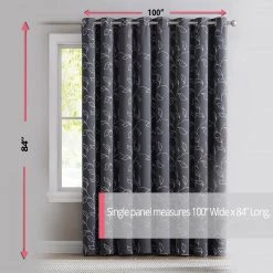 HLC.ME Faux Linen Curtains Carol Floral Blackout Grommet Patio Door Panel - Grey 13 HLC.ME Faux Linen Curtains Carol Floral Blackout Grommet Patio Door Panel - Grey