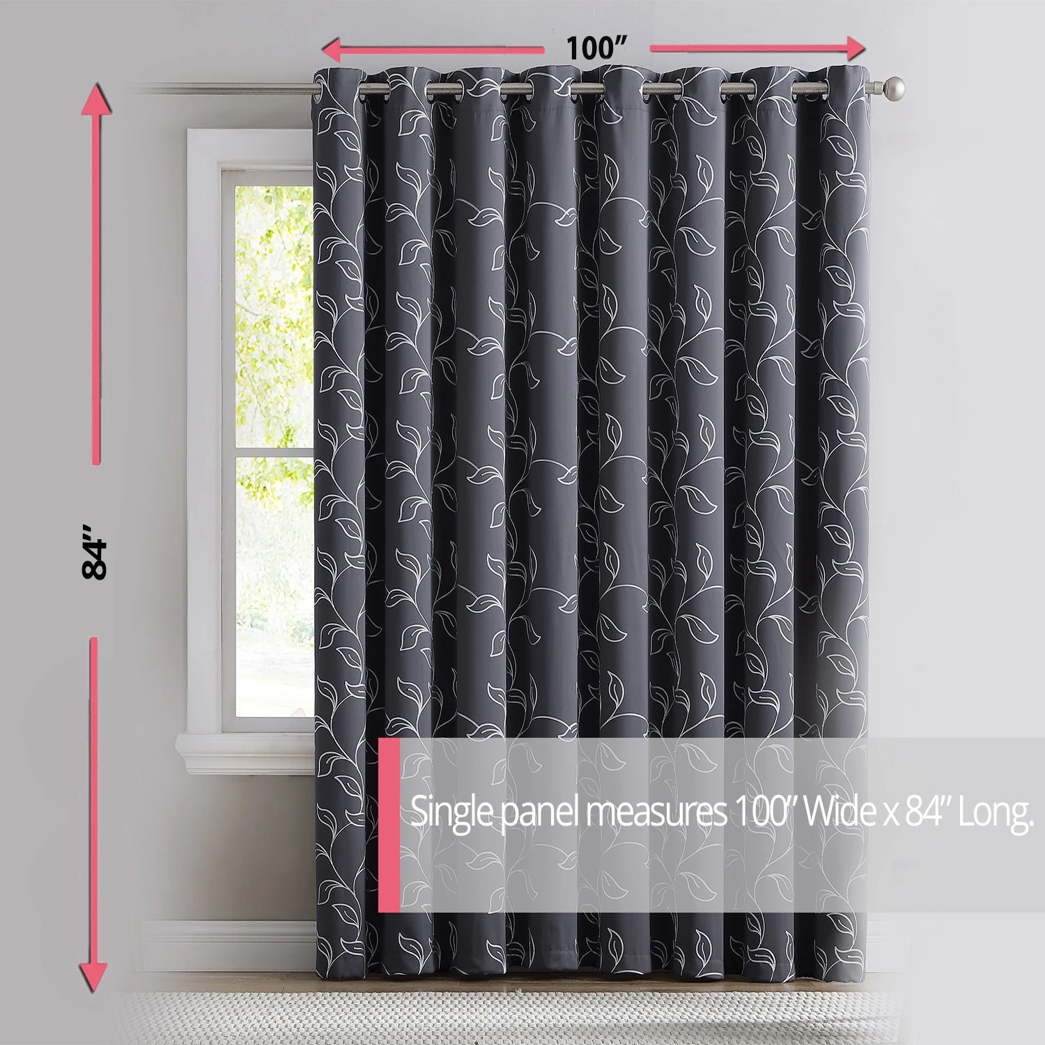 HLC.ME Faux Linen Curtains Carol Floral Blackout Grommet Patio Door Panel - Grey 4 HLC.ME Faux Linen Curtains Carol Floral Blackout Grommet Patio Door Panel - Grey