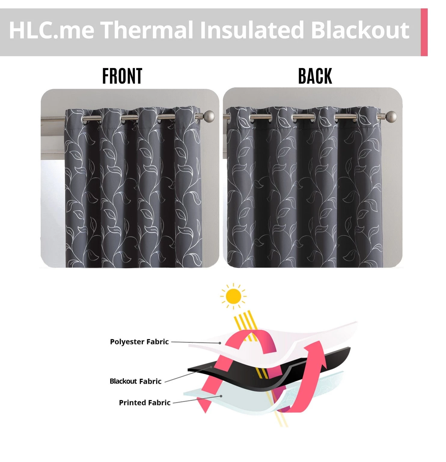 HLC.ME Faux Linen Curtains Carol Floral Blackout Grommet Patio Door Panel - Grey 9 HLC.ME Faux Linen Curtains Carol Floral Blackout Grommet Patio Door Panel - Grey