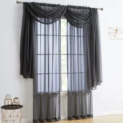 HLC.ME Lucento Sheer Window Scarf - Charcoal Grey Sheer Curtains
