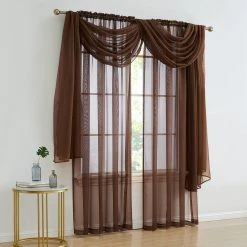 HLC.ME Lucento Sheer Window Scarf - Chocolate Brown Sheer Curtains