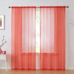 HLC.ME Lucento Sheer Rod Pocket Curtain Panels - Coral Pink - Set Of 2