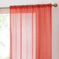 HLC.ME Lucento Sheer Rod Pocket Curtain Panels - Coral Pink - Set Of 2
