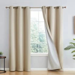 HLC.ME Dakota 100% Blackout Grommet Curtain Panels - Beige - Set Of 2 Blackout Curtains
