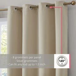 HLC.ME Dakota 100% Blackout Grommet Curtain Panels - Beige - Set Of 2 Blackout Curtains