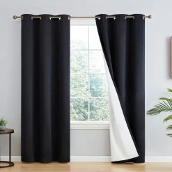 HLC.ME Dakota 100% Blackout Grommet Curtain Panels - Black - Set Of 2