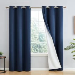 HLC.ME Blackout Curtains Dakota 100% Blackout Grommet Curtain Panels - Navy Blue - Set Of 2