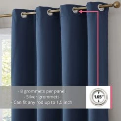 HLC.ME Blackout Curtains Dakota 100% Blackout Grommet Curtain Panels - Navy Blue - Set Of 2