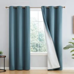 HLC.ME Dakota 100% Blackout Grommet Curtain Panels - Slate Blue - Set Of 2