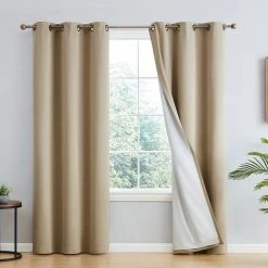 HLC.ME Dakota 100% Blackout Grommet Curtain Panels - Taupe - Set Of 2 Blackout Curtains