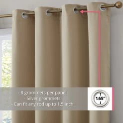 HLC.ME Dakota 100% Blackout Grommet Curtain Panels - Taupe - Set Of 2 Blackout Curtains