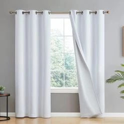 HLC.ME Dakota 100% Blackout Grommet Curtain Panels - White - Set Of 2 Blackout Curtains