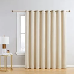 HLC.ME Dakota 100% Blackout Grommet Patio Door Panel - Beige Faux Linen Curtains