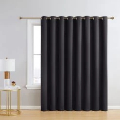 HLC.ME Faux Linen Curtains Dakota 100% Blackout Grommet Patio Door Panel - Black