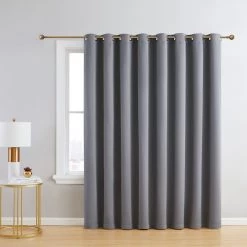 HLC.ME Faux Linen Curtains Dakota 100% Blackout Grommet Patio Door Panel - Grey