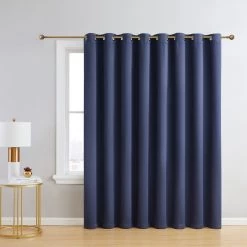 HLC.ME Dakota 100% Blackout Grommet Patio Door Panel - Navy Blue Faux Linen Curtains