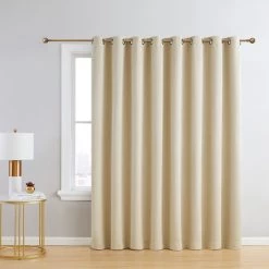 HLC.ME Dakota 100% Blackout Grommet Patio Door Panel - Taupe Faux Linen Curtains