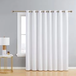 HLC.ME Faux Linen Curtains Dakota 100% Blackout Grommet Patio Door Panel - White