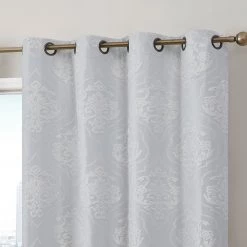 HLC.ME Blackout Curtains Damask Flocked 100% Blackout Grommet Curtain Panels - Ivory - Set Of 2