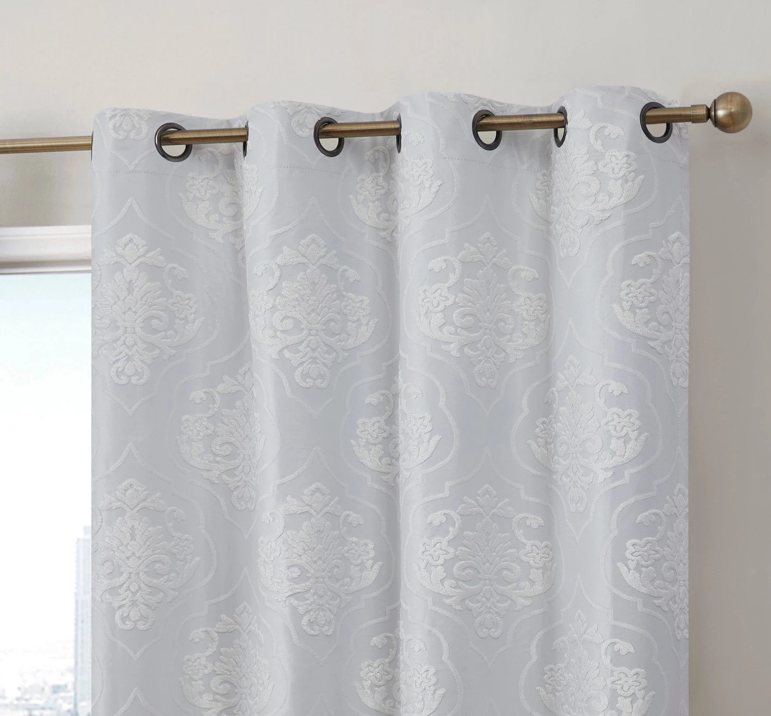 HLC.ME Damask Flocked 100% Blackout Grommet Patio Door Panel - Ivory 4 HLC.ME Damask Flocked 100% Blackout Grommet Patio Door Panel - Ivory