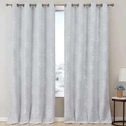 HLC.ME Blackout Curtains Damask Flocked 100% Blackout Grommet Curtain Panels - Ivory - Set Of 2