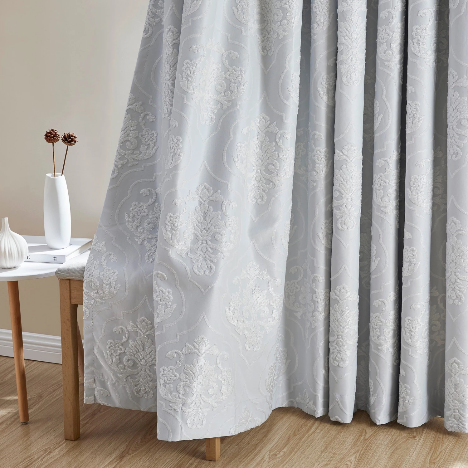 HLC.ME Damask Flocked 100% Blackout Grommet Patio Door Panel - Ivory 7 HLC.ME Damask Flocked 100% Blackout Grommet Patio Door Panel - Ivory