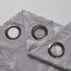 HLC.ME Damask Flocked 100% Blackout Grommet Curtain Panels - Grey - Set Of 2