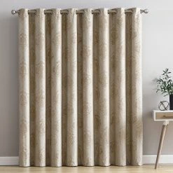 HLC.ME Damask Flocked 100% Blackout Grommet Patio Door Panel - Taupe Faux Linen Curtains