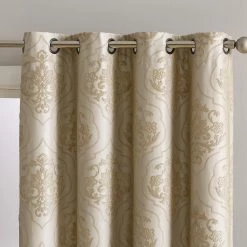 HLC.ME Damask Flocked 100% Blackout Grommet Curtain Panels - Taupe - Set Of 2