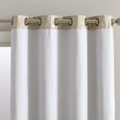 HLC.ME Damask Flocked 100% Blackout Grommet Patio Door Panel - Taupe Faux Linen Curtains