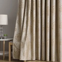HLC.ME Damask Flocked 100% Blackout Grommet Patio Door Panel - Taupe Faux Linen Curtains
