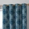 HLC.ME Room-Darkening Curtains Damask Flocked 100% Blackout Grommet Curtain Panels - Teal - Set Of 2
