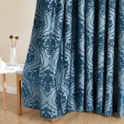HLC.ME Room-Darkening Curtains Damask Flocked 100% Blackout Grommet Curtain Panels - Teal - Set Of 2