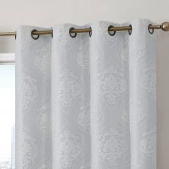 HLC.ME Blackout Curtains Damask Flocked 100% Blackout Grommet Curtain Panels - White - Set Of 2
