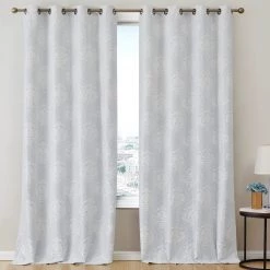 HLC.ME Blackout Curtains Damask Flocked 100% Blackout Grommet Curtain Panels - White - Set Of 2