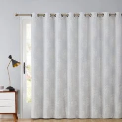 HLC.ME Damask Flocked 100% Blackout Grommet Patio Door Panel - Ivory