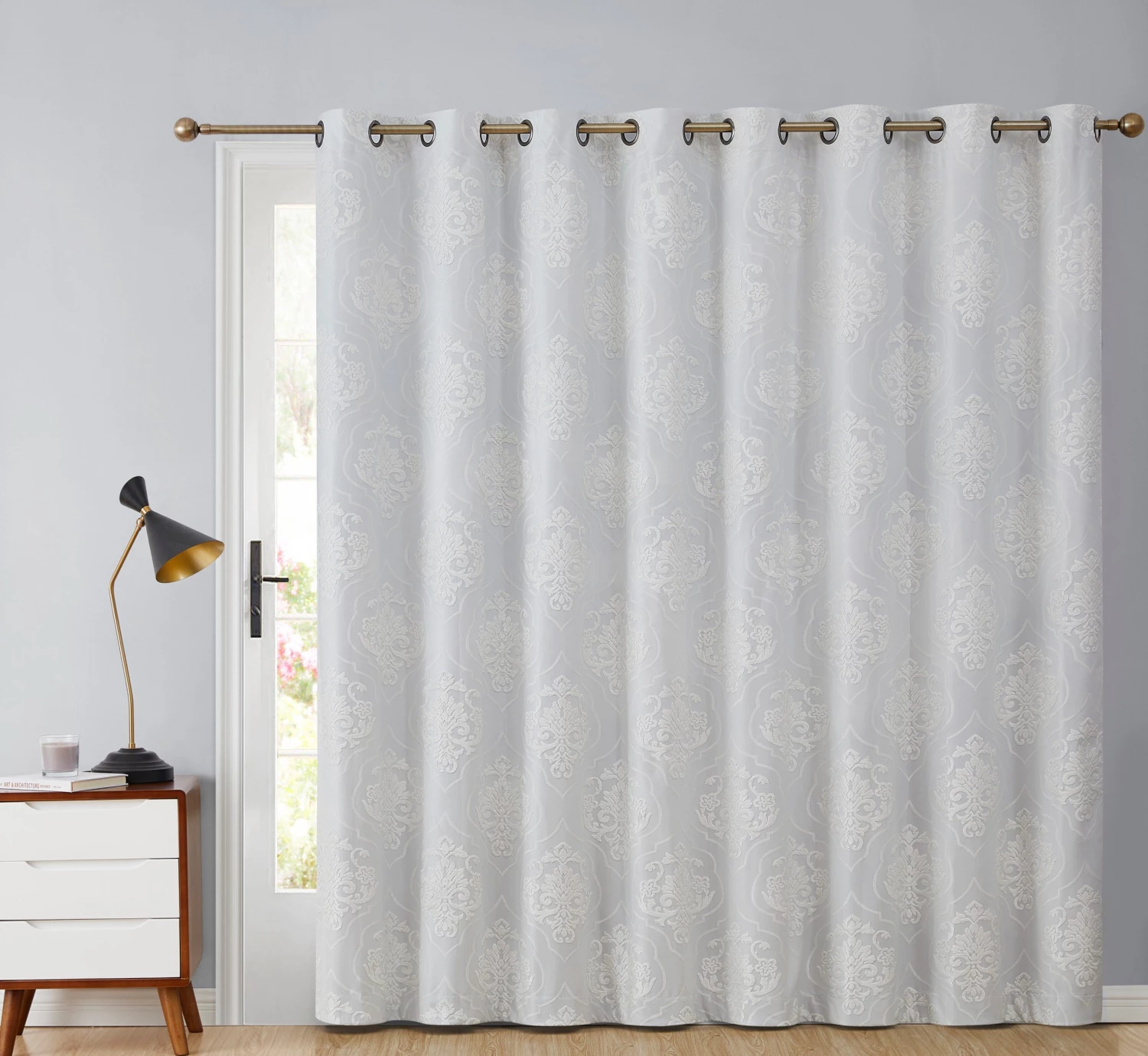 HLC.ME Damask Flocked 100% Blackout Grommet Patio Door Panel - Ivory 3 HLC.ME Damask Flocked 100% Blackout Grommet Patio Door Panel - Ivory